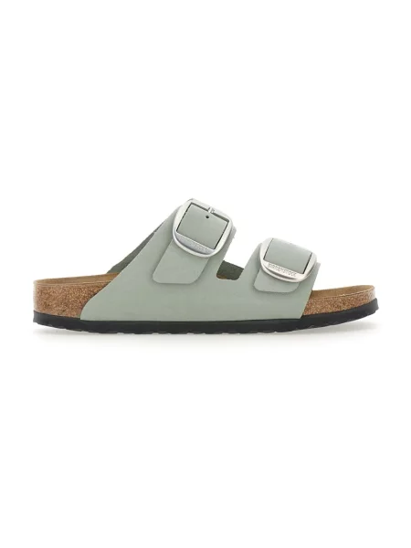 Klapki Birkenstock skórzane na sprzączkę zielone