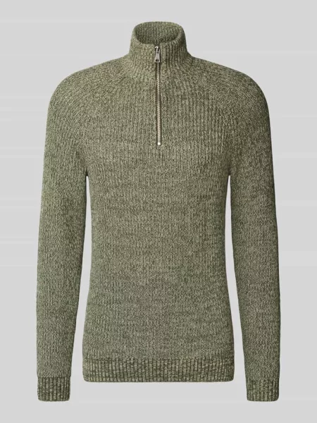 Sweter z dzianiny o kroju slim fit z zamkiem błyskawicznym model ‘Darik’ Blend