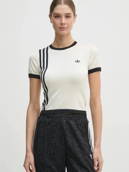 Majica adidas Originals KNITTED 3S TEE za žene lagani bež