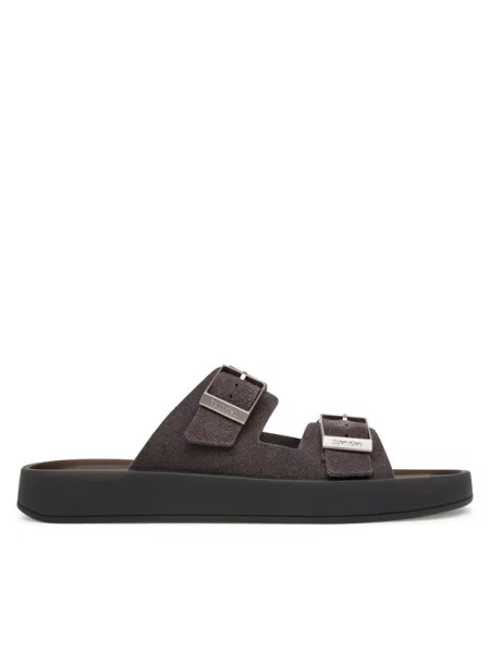 Calvin Klein Чехли Ergon Double Bar Sandal Su кафяв