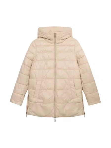 Kurtka puchowa Oltre z kapturem do kolan beżowa