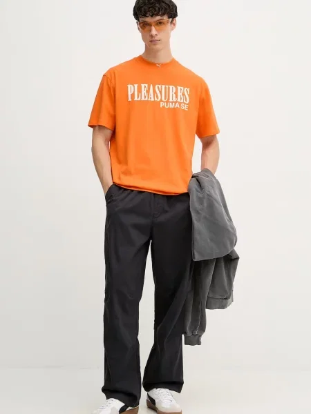 Puma majica za muškarce od pamuka x PLEASURES Typo Tee narančasta