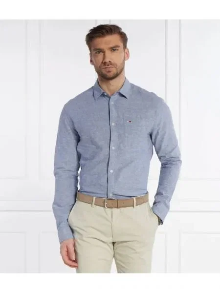 Tommy Jeans Cămașă | cu adaos de in albastru