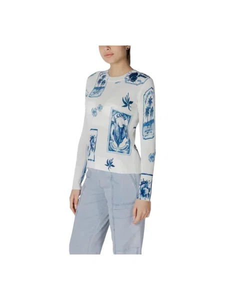 Desigual sweter z domieszką lnu TAMPERE biały lekki niebieski