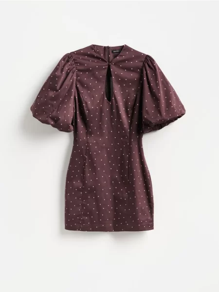Reserved Rochie mini cu mâneci bufante maro
