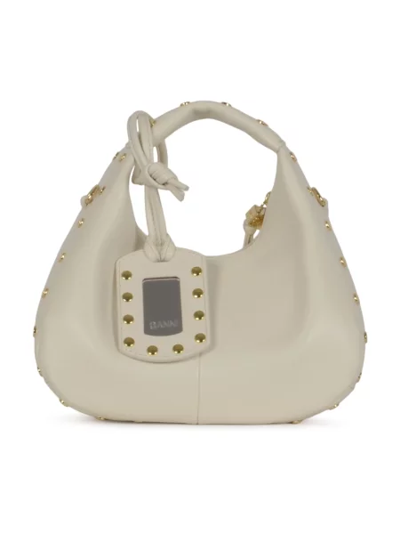 Torebka hobo Ganni z ćwiekami beżowa