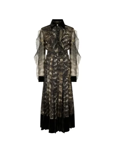Rochie midi Roberto Cavalli cu imagine cu blană negru