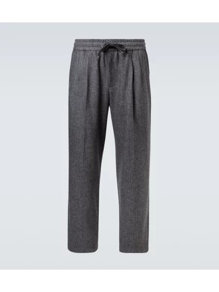 Vlněné široké kalhoty Dolce&gabbana se vzorem rybí kosti šedé