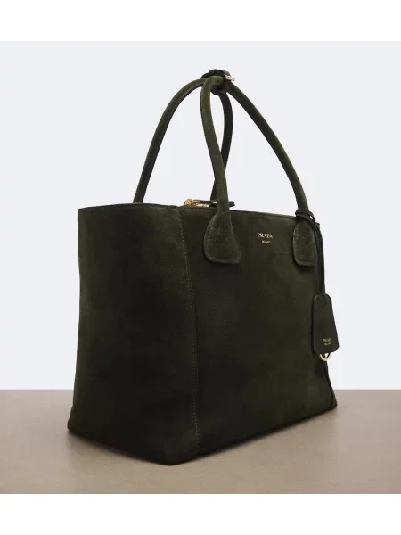 Semišová shopper kabelka Prada zelená