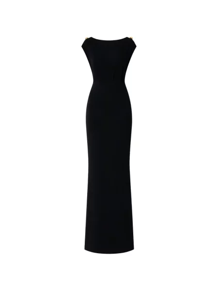 Rochie maxi Elisabetta Franchi cu crăpătură de costum negru