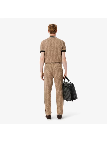 Lacoste Spodnie Dresowe Paryż Z Monogramem Regular Fit Jasnobrązowe brązowy