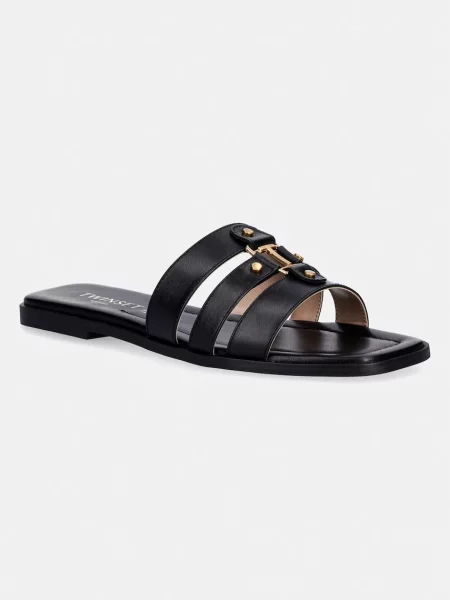 Șlapi Twinset din piele negru