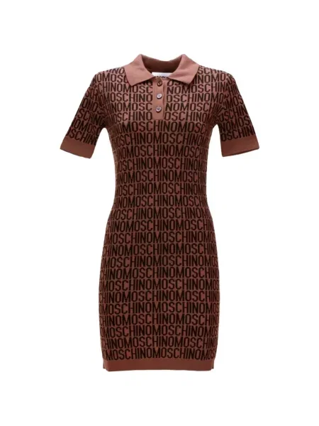 Rochie mini Moschino din jacard cu autograf maro
