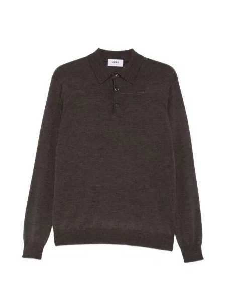 Lung tricou polo Vela Shop tricotate maro