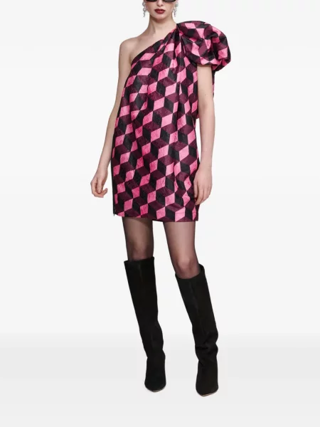 Rochie mini Essentiel Antwerp cu imagine cu imprimeu geometric cu un umăr gol roșu
