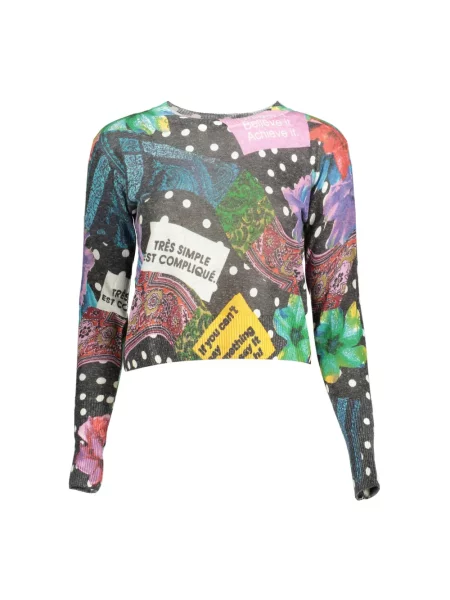 Lniany sweter Desigual elegancki z długim rękawem czarny