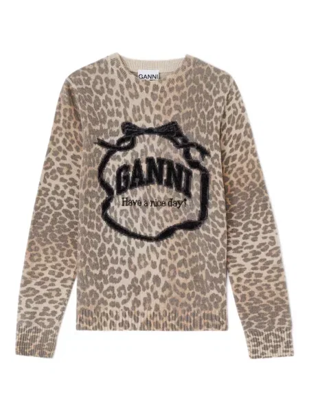 Pulover Ganni cu imagine cu model leopard maro