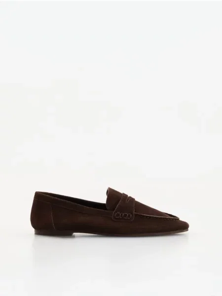 Reserved Mocasini din piele întoarsă maro-închis maro