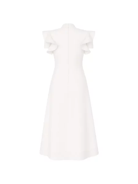 Rochie midi Moschino cu decolteu în V cu volane alb