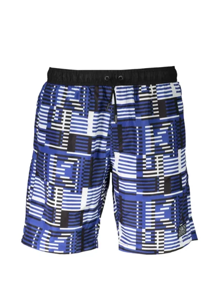 Slip de baie Karl Lagerfeld cu imprimeu geometric cu cordon albastru