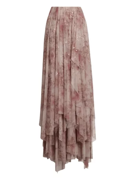 Fustă Ralph Lauren Collection cu model floral cu volane roz