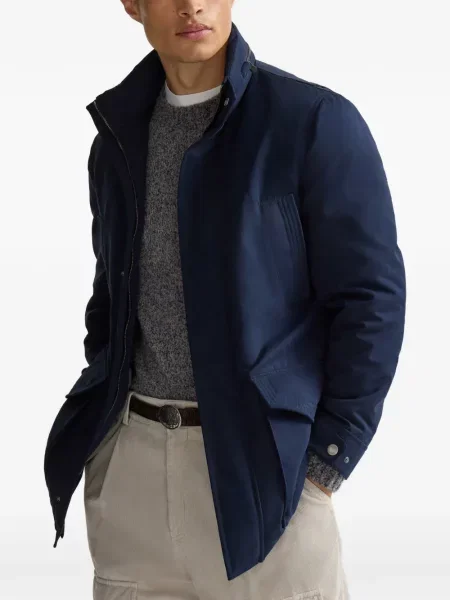 Geacă parka Brunello Cucinelli cu glugă din microfibră albastru