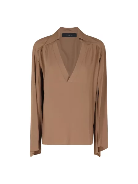 Bluzka Federica Tosi z krepy brązowa