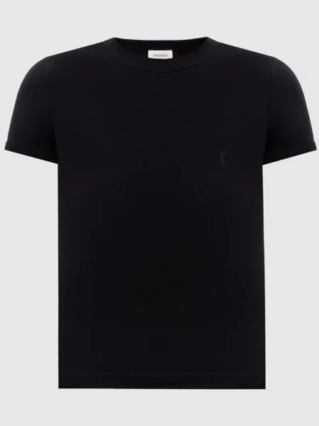 Футболка з вишивкою монограми Saint Laurent чорна