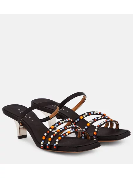 Papuci tip mules Marni din satin de cristal negru