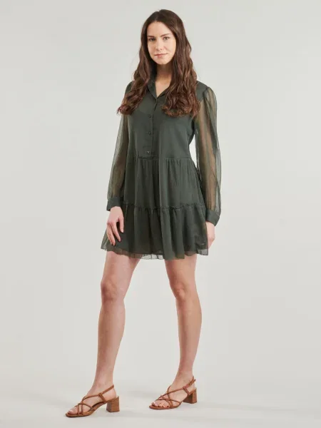 Rochie din denim Pepe Jeans kaki