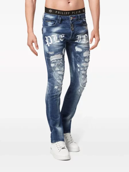 Raštuotos tiesūs džinsai Philipp Plein mėlyna