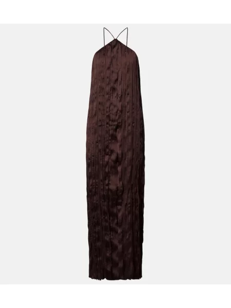 Rochie maxi Staud cu gât halter de costum maro