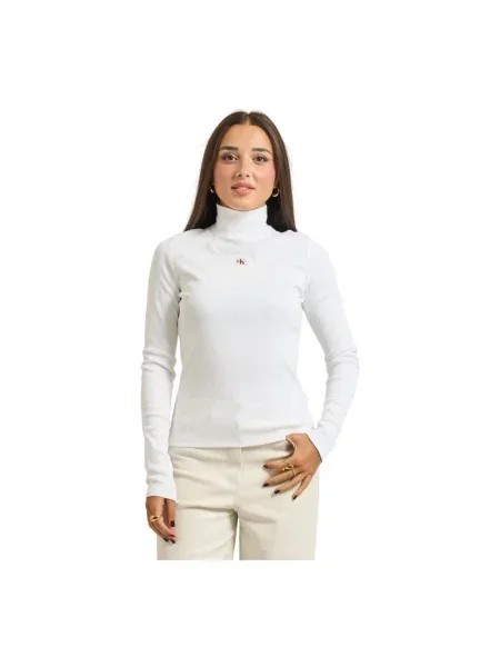 Sweter z golfem i detalem z logo Calvin Klein biały