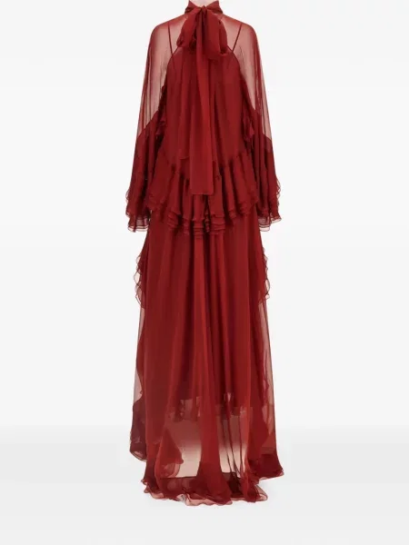 Rochie maxi Alberta Ferretti de mătase cu volane roșu