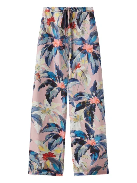 Szerokie spodnie La Doublej w kwiatki z nadrukiem różowe