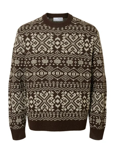 SELECTED Pulover SLHHOLGER maro închis / natural alb