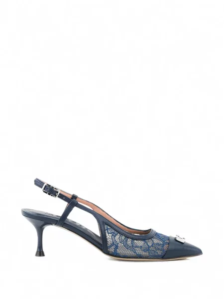 Pantofi cu toc Morobé din dantelă slingback albastru