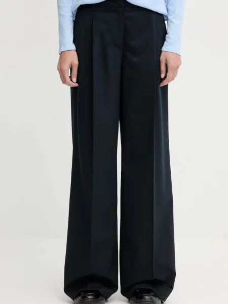 Marc O'Polo pantaloni cu lână bleumarin drept high waist