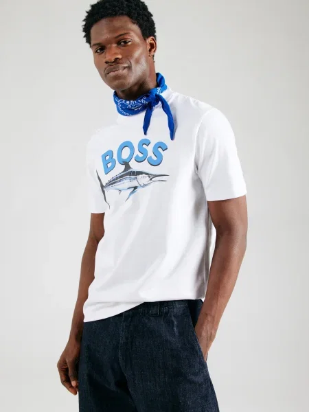 BOSS Póló Bossfish Ekru fehér