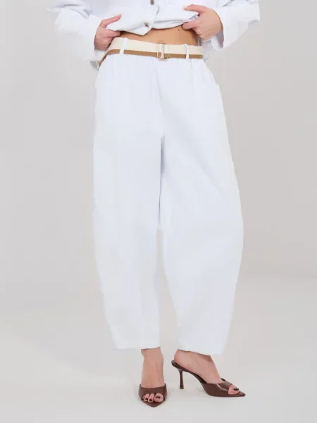 Pantaloni Rue Paris de catifea alb