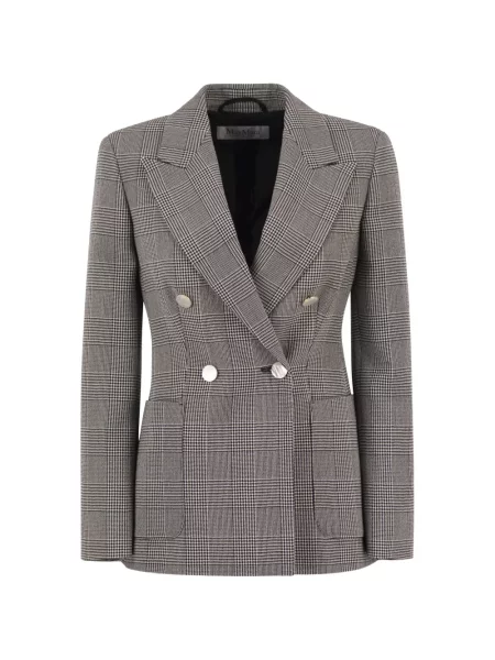 Sacou Max Mara în carouri cu două rânduri de nasturi gri