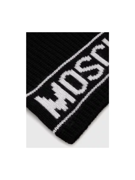 Czapka Moschino wełniana z kapturem z logo czarna