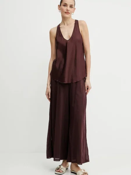 Forte Forte spodnie z domieszką jedwabiu fason culottes high waist my pants bordowy