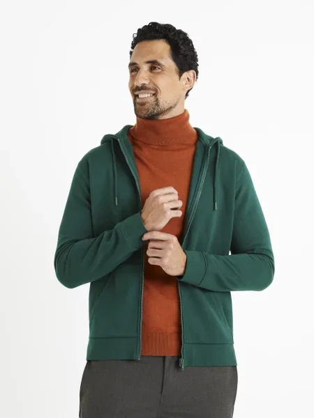 Majica s kapuljačom na patentni zatvarač Celio zelena