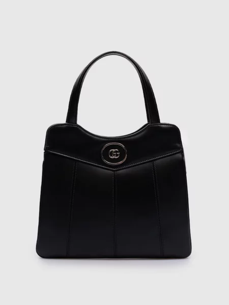 Шкіряна сумка з металевим логотипом GG Gucci чорна