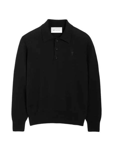 Tricou polo Ami Paris de lână negru