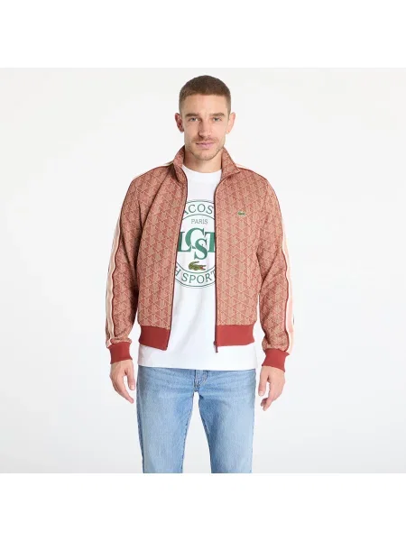 Жакардов суитчър Lacoste с принт червено
