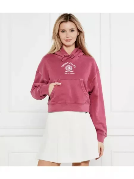 Tommy Jeans Pulóver VARSITY CREST | Cropped Fit rózsaszín