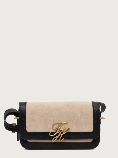 Tommy Hilfiger torebka crossbody zamszowa SCRIPT beżowa