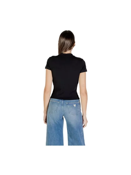 T-shirt o kroju slim fit z obszyciem kamieniami stras na całej powierzchni Guess czarna